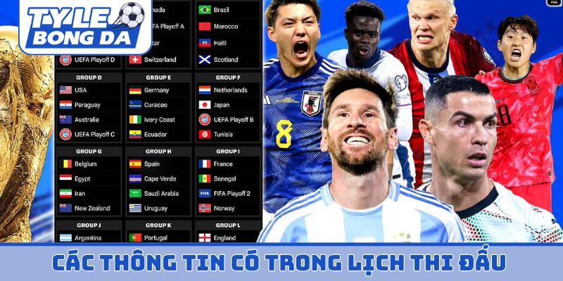 Các thông tin có trong lịch thi đấu